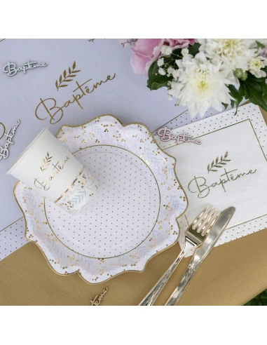 10 Assiettes Baptême Or & Feuillages 2 10 Assiettes Baptême Or & Feuillages – Image 2