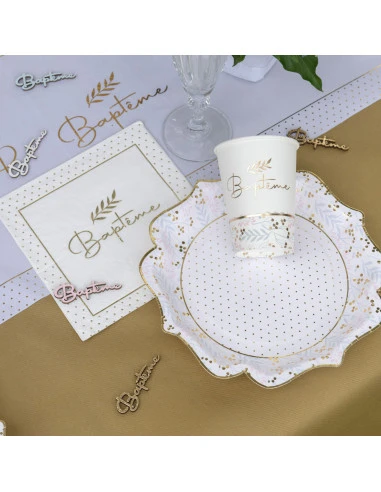 10 Assiettes Baptême Or & Feuillages 4 10 Assiettes Baptême Or & Feuillages – Image 4