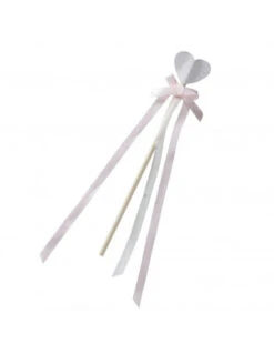 10 Baguettes Magiques Coeur Argent, Noeud Et Rubans Rose Pastel -Déco Festive Soldes 10 baguettes magiques coeur argent noeud et rubans rose pastel 2