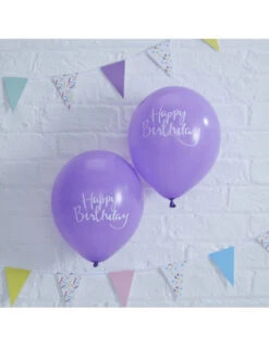 10 Ballons Violets Ecriture Blanche Happy Birthday