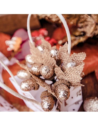 10 Branches Gland Doré Et Feuille Jute 10 Cms 2 10 Branches Gland Doré Et Feuille Jute 10 Cms – Image 2