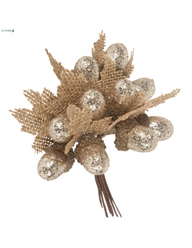 10 Branches Gland Doré Et Feuille Jute 10 Cms 1 10 Branches Gland Doré Et Feuille Jute 10 Cms
