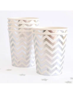 10 Gobelets Chevrons Argent Et Blancs