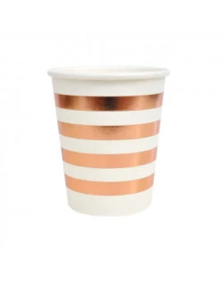 10 Gobelets Rayés Blanc Et Rose Gold