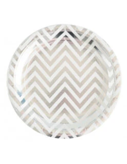 10 Grandes Assiettes Chevrons Argent Et Blancs