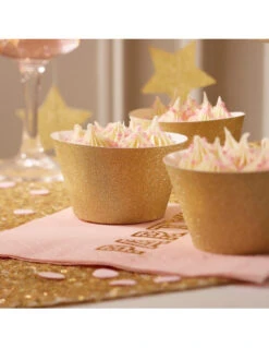 10 Habillages Caissettes Gâteaux Paillettes Dorées