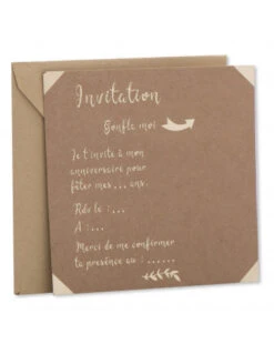 10 Invitations, 10 Enveloppes Kraft Ecritures Dorées