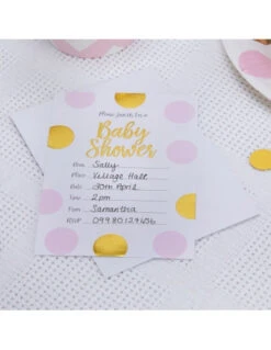 10 Invitations Baby Shower Pois Roses Et Dorés Enveloppes Blanches