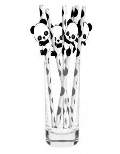 10 Pailles En Papier Blanches Pois Noirs Panda