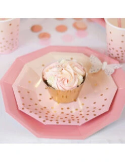 10 Petites Assiettes Dégradées Roses Et Pêche, Pois Rose Gold