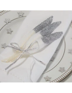 10 Plumes Blanches Paillettes Argent