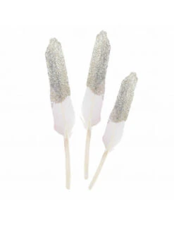 10 Plumes Blanches Paillettes Argent -Déco Festive Soldes 10 plumes blanches avec paillettes argent pour decoration table 3