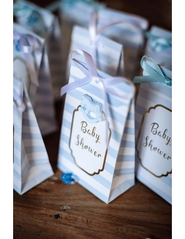 10 Pochettes Cadeaux Baby Shower Or Rayures Bleues 3 10 Pochettes Cadeaux Baby Shower Or Rayures Bleues – Image 3