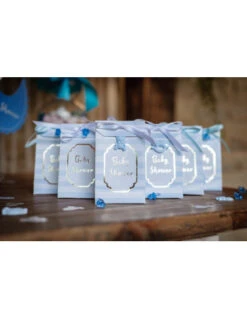 10 Pochettes Cadeaux Baby Shower Or Rayures Bleues