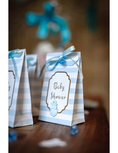 10 Pochettes Cadeaux Baby Shower Or Rayures Bleues 4 10 Pochettes Cadeaux Baby Shower Or Rayures Bleues – Image 4