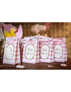 10 Pochettes Cadeaux Baby Shower Or Rayures Roses -Déco Festive Soldes 10 pochettes cadeaux baby shower or rayures roses 2