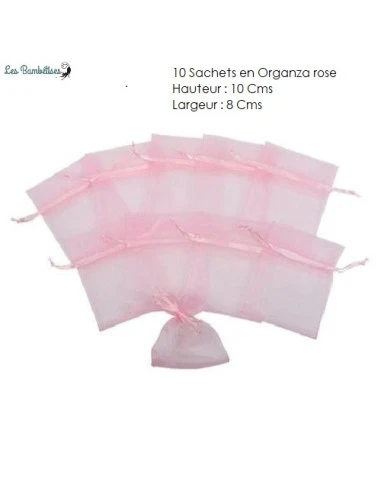 10 Sachets Dragées En Organza Rose 2 10 Sachets Dragées En Organza Rose – Image 2