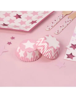 100 Caissettes Cupcakes Etoiles Et Chevrons Roses