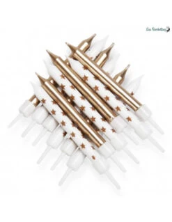 12 Bougies Anniversaire Or & Etoiles Dorées