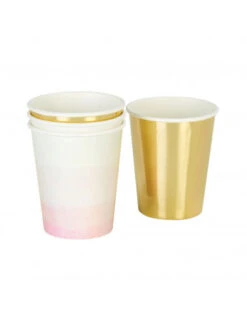 12 Gobelets Dégradés Rose Et Blanc, Unis Dorés