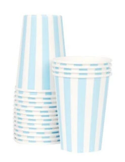 12 Gobelets Rayures Bleu Ciel Et Ivoire