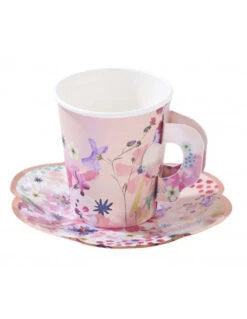 12 Gobelets Tasses Avec Soucoupes Fleurs Pastels