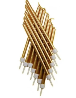 12 Longues Bougies Anniversaire Dorées 11cms