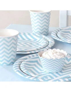 Déco Festive Soldes -Déco Festive Soldes 12 petites assiettes blanches chevrons bleu ciel 1