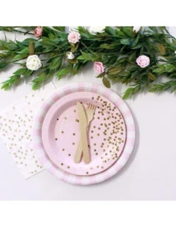 12 Petites Assiettes Rose Pastel Pois Mordorés Et Dorés