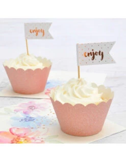 12 Piques Gateau Ecriture "Enjoy" Pois Rose Gold -Déco Festive Soldes 12 piques gateau ecriture enjoy pois rose gold 2