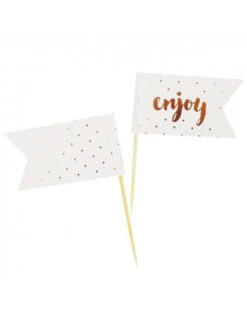 12 Piques Gateau Ecriture "Enjoy" Pois Rose Gold