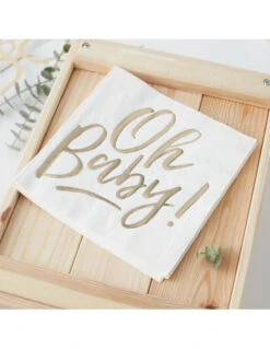 16 Grandes Serviettes Ivoires Ecriture Oh Baby Dorée