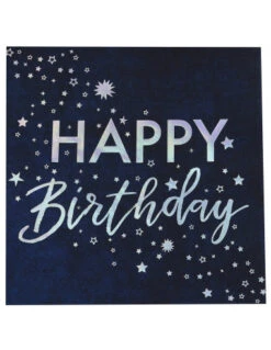 16 Grandes Serviettes Marines Happy Birthday Irisé -Déco Festive Soldes 16 grandes serviettes marines happy birthday irise 2