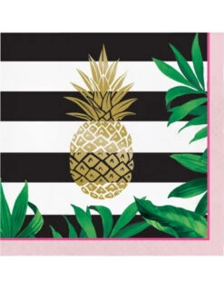 16 Grandes Serviettes Rayées Ananas Doré