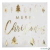 16 Serviettes Merry Christmas Blanc Et Or