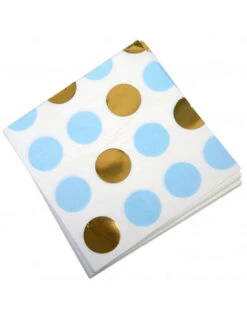 16 Serviettes Pois Dorés Et Bleu Ciel -Déco Festive Soldes 16 serviettes pois dores et bleu ciel 2