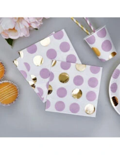 16 Serviettes Pois Parmes Et Dorés