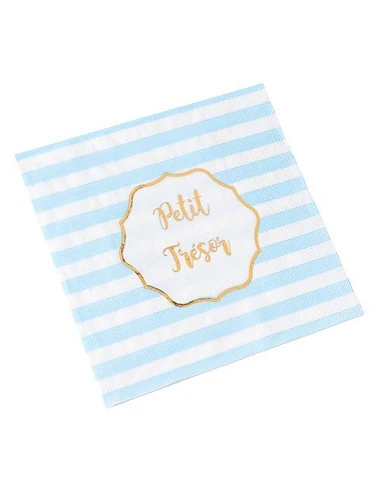 16 Serviettes Rayées Bleu Blanc Petit Trésor Garçon 1 16 Serviettes Rayées Bleu Blanc Petit Trésor Garçon