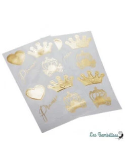 16 Stickers Dorés Princesse Et Carrosse