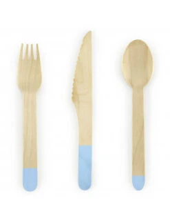 18 Couverts En Bois Touche Bleu Pastel
