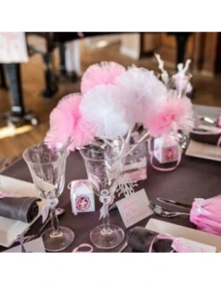 2 Baguettes Avec Pompons Tulle Rose -Déco Festive Soldes 2 baguettes avec pompons tulle rose 2