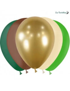 20 Ballons Jungle: Vert, Doré, Ivoire, Chocolat