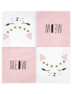 20 Grandes Serviettes Chat Rose Et Or -Déco Festive Soldes 20 grandes serviettes chat rose et or 2