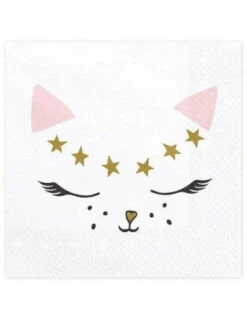 20 Grandes Serviettes Chat Rose Et Or