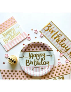 Déco Festive Soldes -Déco Festive Soldes 20 grandes serviettes happy birthday rose et or 1