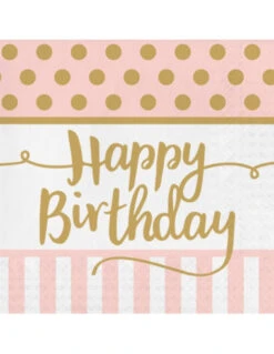 20 Grandes Serviettes Happy Birthday Rose Et Or