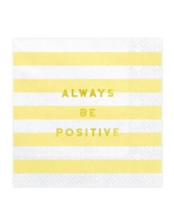 20 Grandes Serviettes Rayures Jaune Pastel Ecritures Dorées