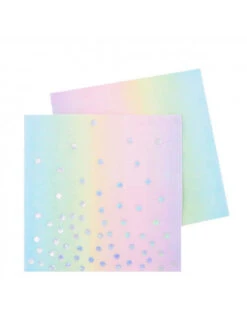 20 Petites Serviettes Arc En Ciel Pastel Pois Irisés