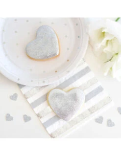 20 Petites Serviettes Blanches Pois Et Rayures Argent -Déco Festive Soldes 20 petites serviettes blanches pois et rayures argents 2