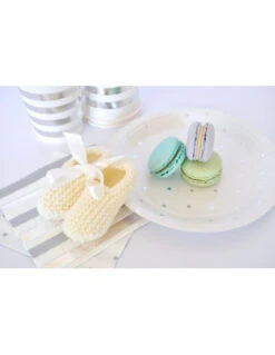 20 Petites Serviettes Blanches Pois Et Rayures Argent -Déco Festive Soldes 20 petites serviettes blanches pois et rayures argents 3